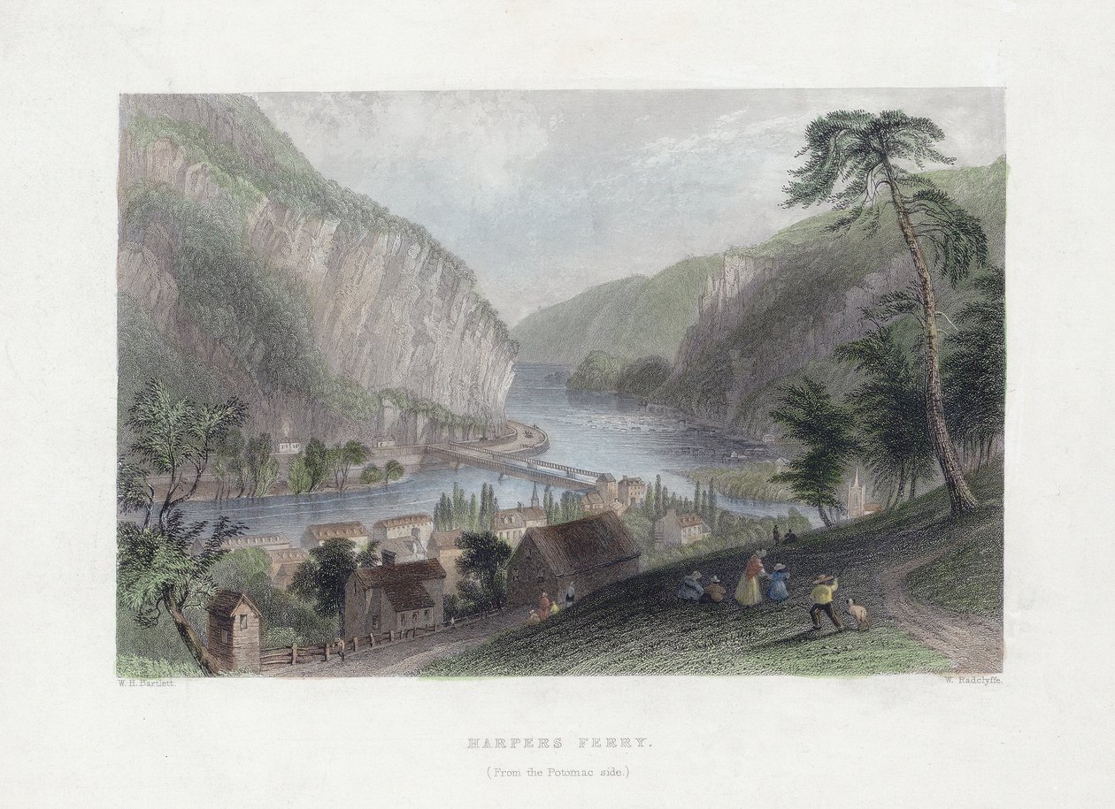 Harpers Ferry (dal lato del Potomac), pub. 1839 da William Henry Bartlett