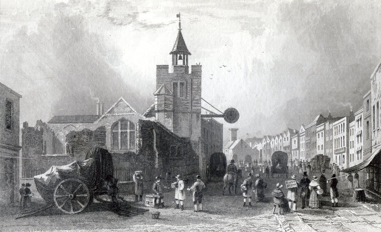 High St. con la Chiesa di San Nicola, Colchester, Essex, inciso da Charles Mottram, 1831 da William Henry Bartlett