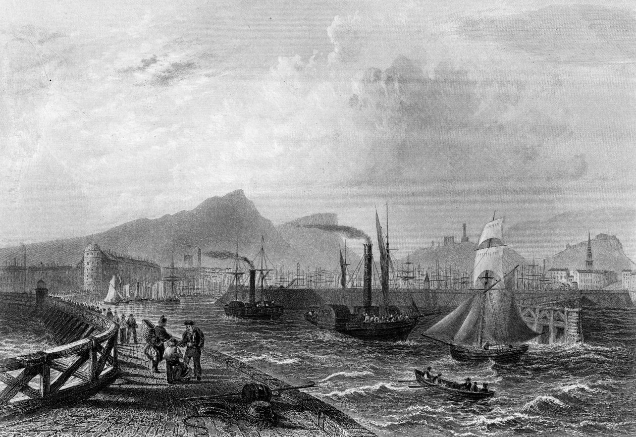 Molo e Porto di Leith, inciso da Robert Wallis, c.1820 da William Henry Bartlett