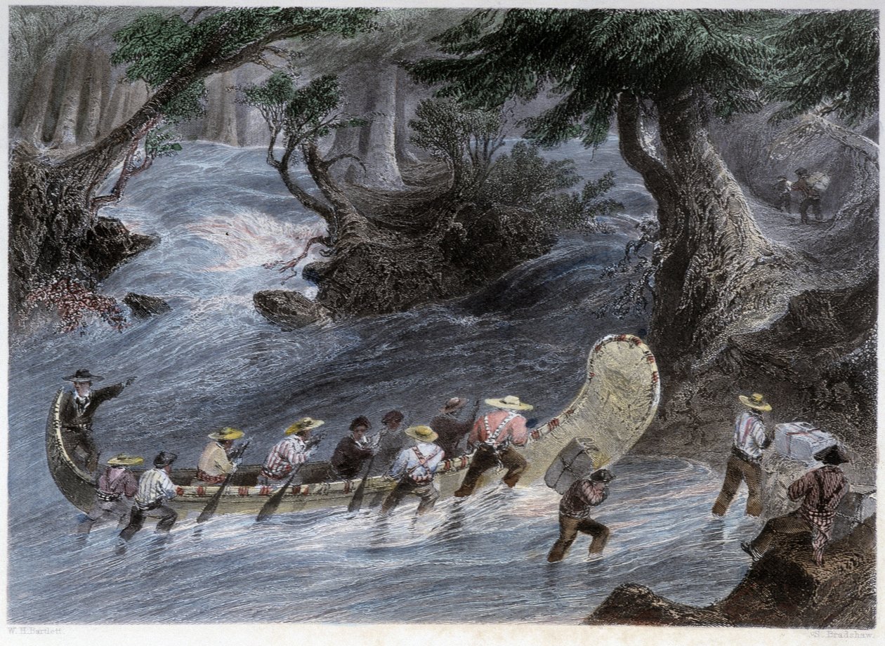 Uomini in canoa - in "Canadian scenery illustrated" di Bartlett W. H. da William Henry Bartlett