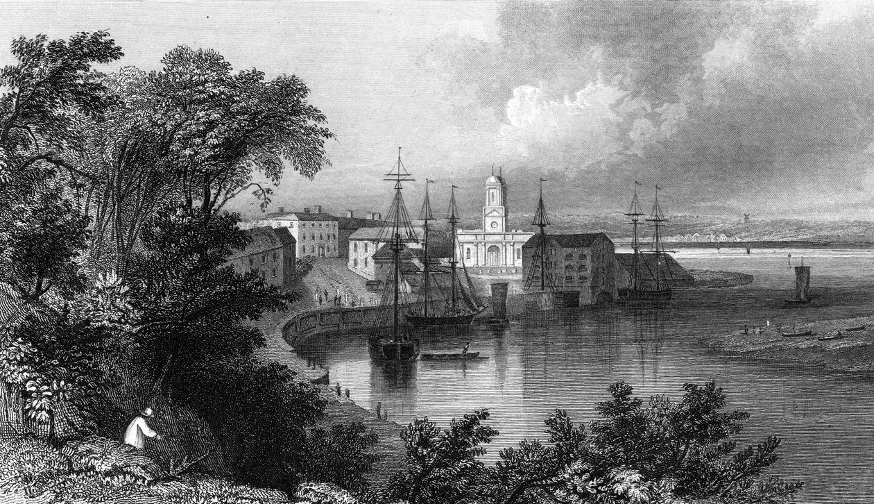 Mistley Quay, vicino a Harwich, Essex, inciso da John Rogers, 1832 da William Henry Bartlett