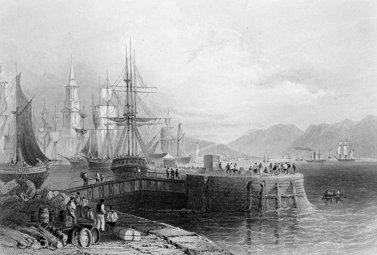 Port Glasgow, inciso da J.W. Appleton, 1841 (incisione) da William Henry Bartlett