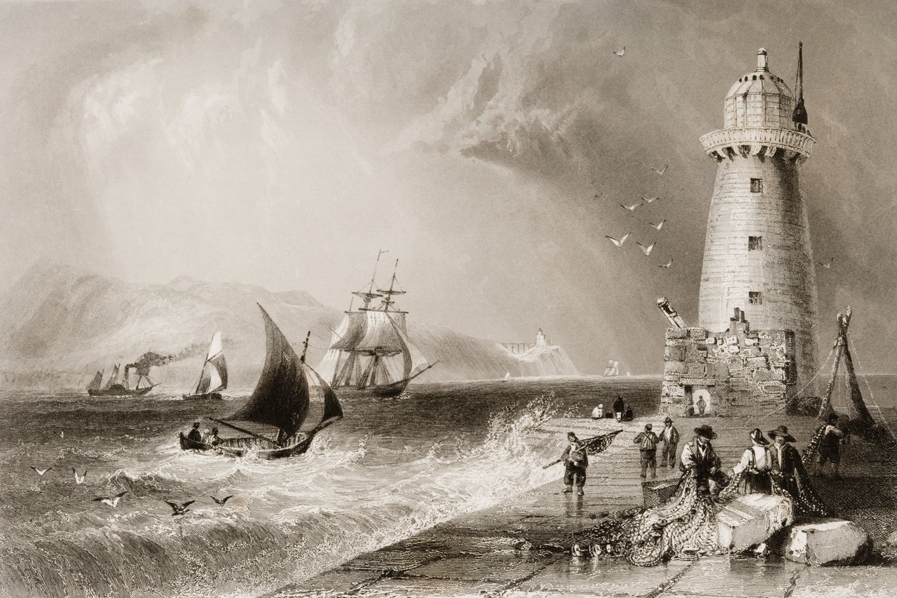 Faro del Muro Sud con Howth Hill in lontananza, Dublino, da 