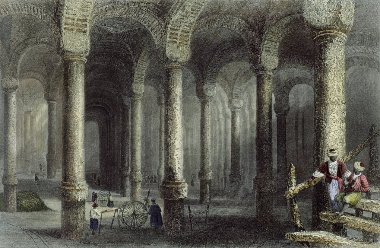 La cisterna di Bin-Veber-Direg, o Le Mille e Una, Istanbul, incisa da J. Carter, c.1850 da William Henry Bartlett