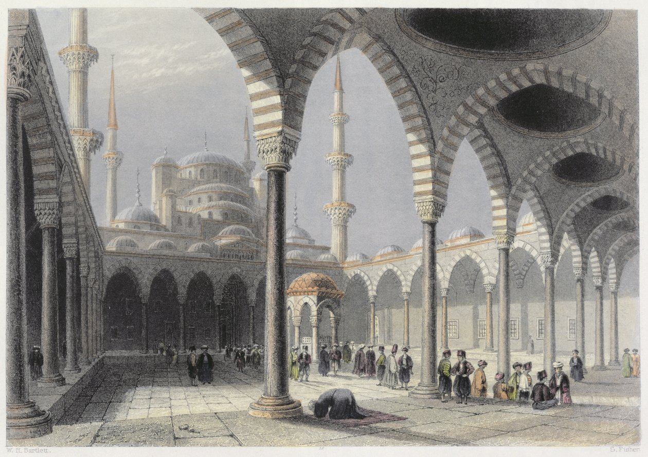 Corte della Moschea del Sultano Achmet, Istanbul, inciso da S. Fisher, c.1850 da William Henry Bartlett