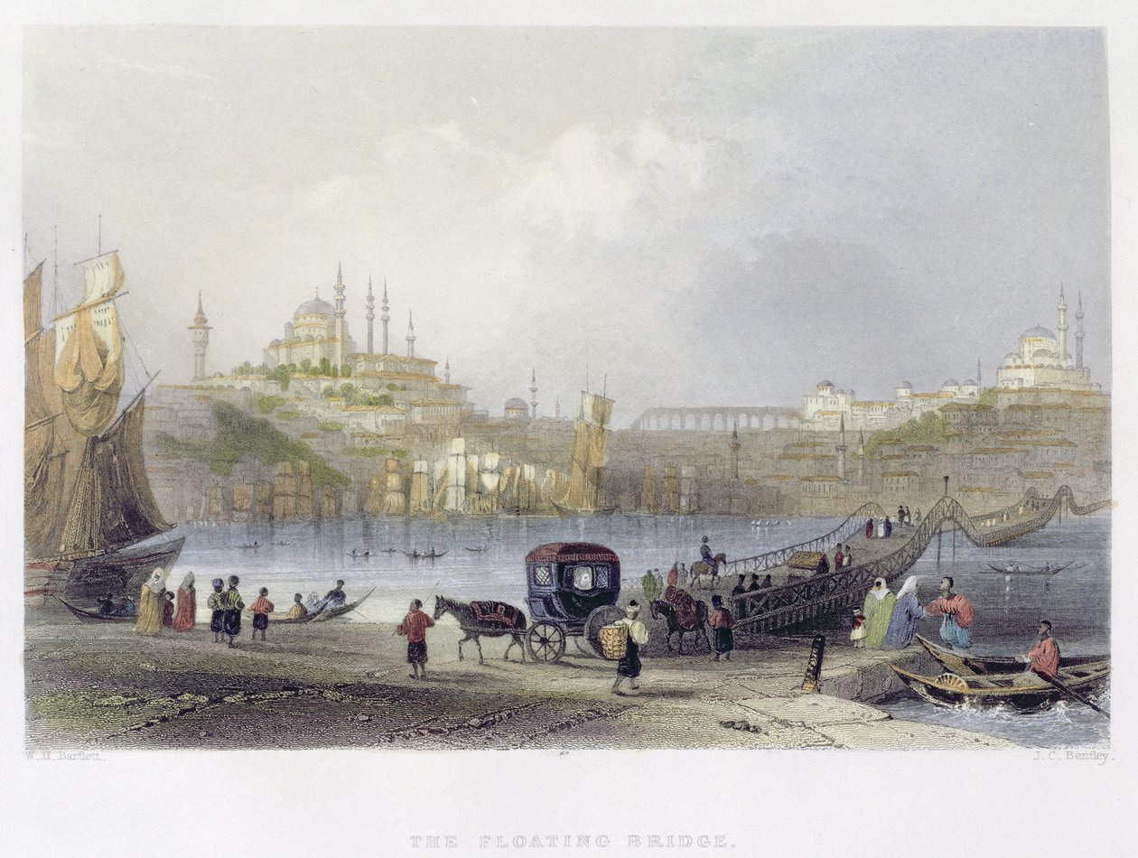 Il Ponte Galleggiante, Istanbul (inciso da J.C. Bentley, c.1850) da William Henry Bartlett