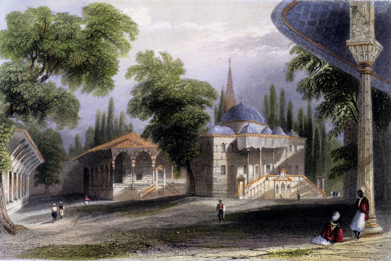 Terzo cortile del Serai Bownou, 1850 (acquatinta colorata) da William Henry Bartlett