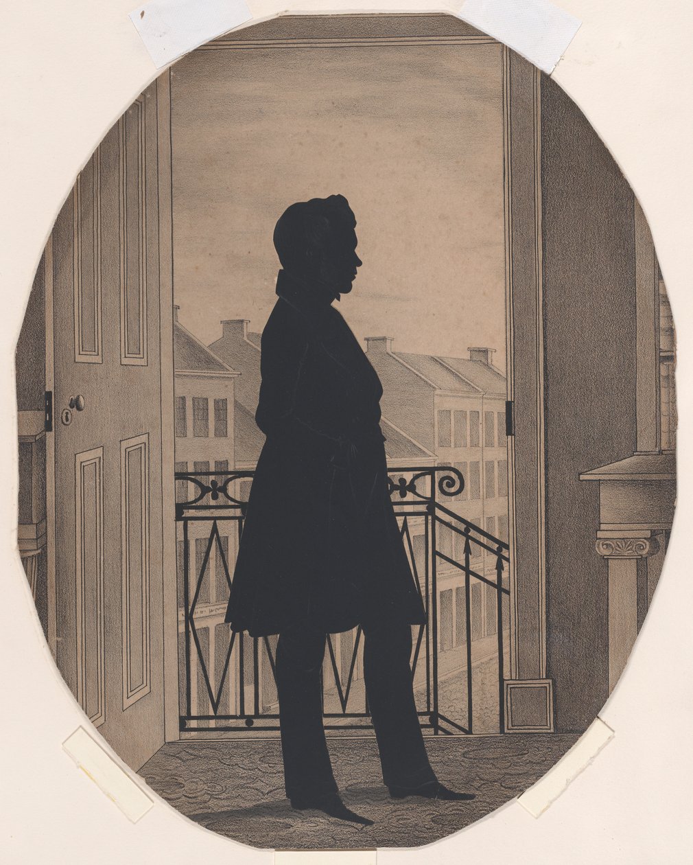 Silhouette di un giovane davanti a una finestra aperta, rivolto a destra da William Henry Brown