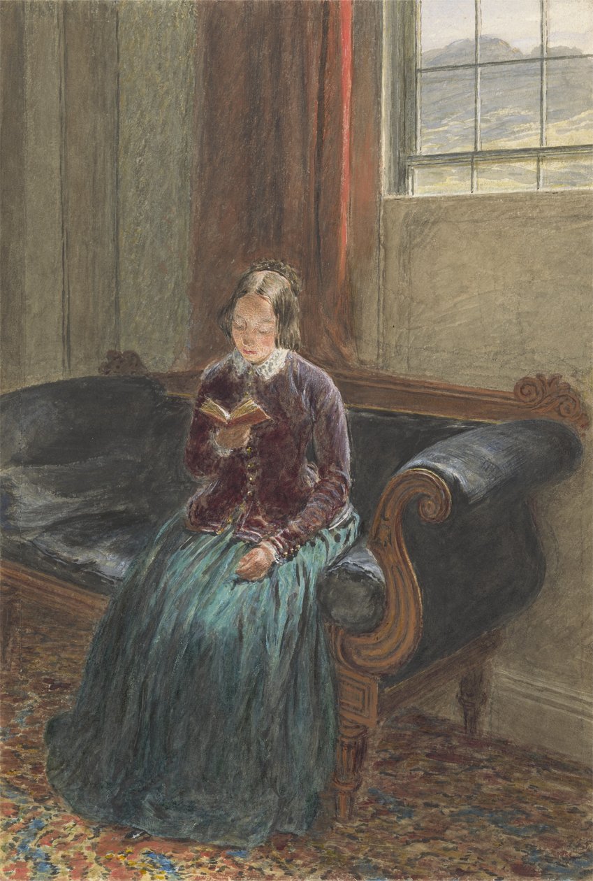 Una signora che legge, chiamata Mrs William Hunt da William Henry Hunt