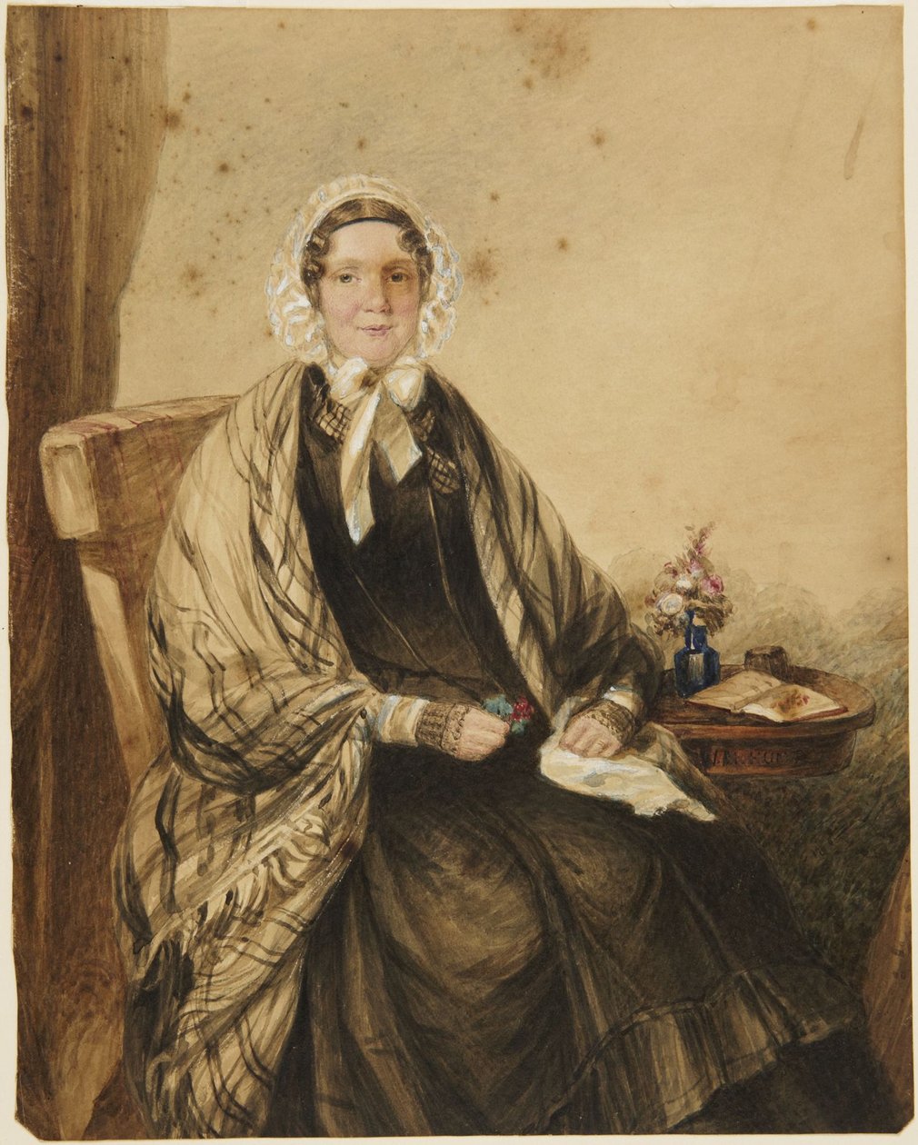 Ritratto di una donna seduta con uno scialle da William Henry Hunt