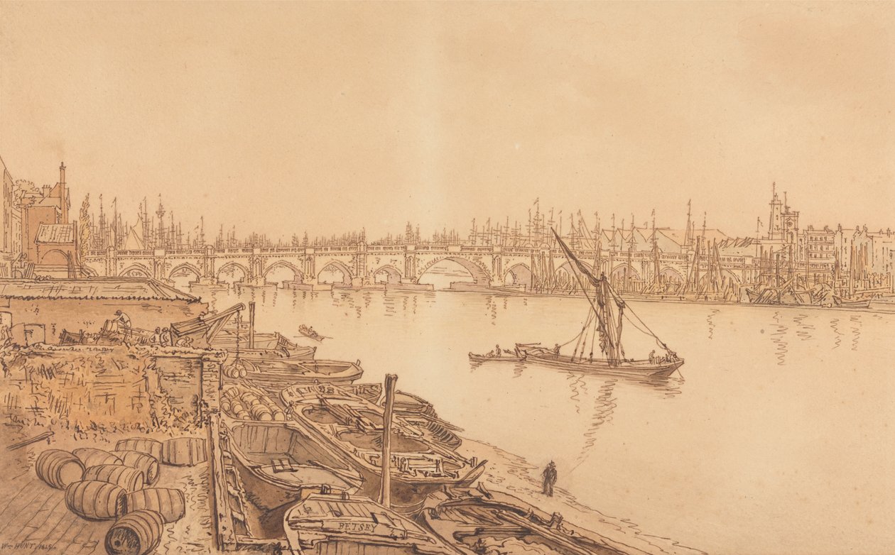 Veduta del vecchio ponte di Londra da William Henry Hunt