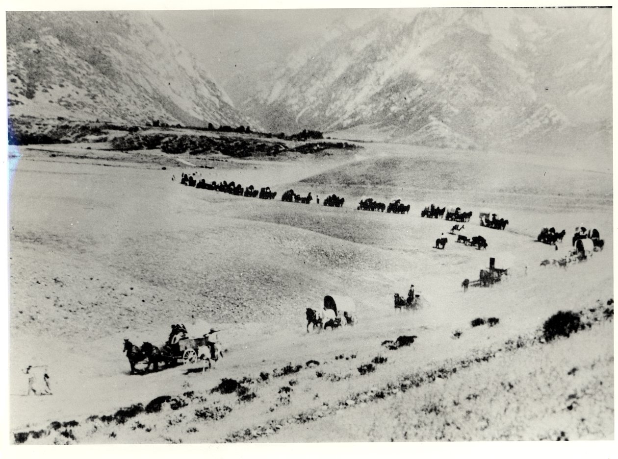 Pionieri che raccolgono immigrati dalla stazione ferroviaria e li conducono a Salt Lake City dei Mormoni da William Henry Jackson