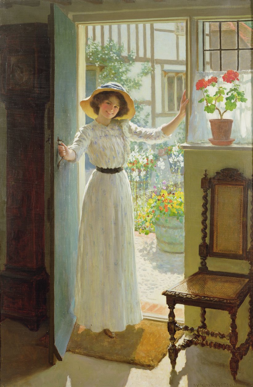 Dalla porta del cottage (olio su tela) da William Henry Margetson
