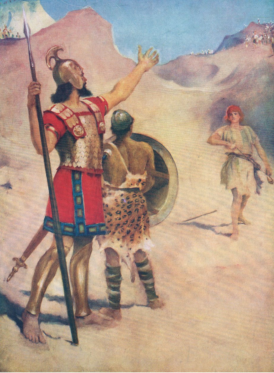 Davide e Golia, da The Bible Picture Book pubblicato da Thomas Nelson, c.1950 da William Henry Margetson