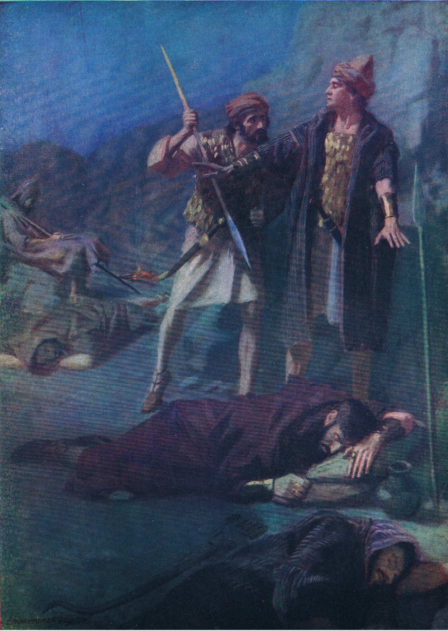 Davide risparmia Saul, da The Bible Picture Book pubblicato da Thomas Nelson, c.1950 da William Henry Margetson