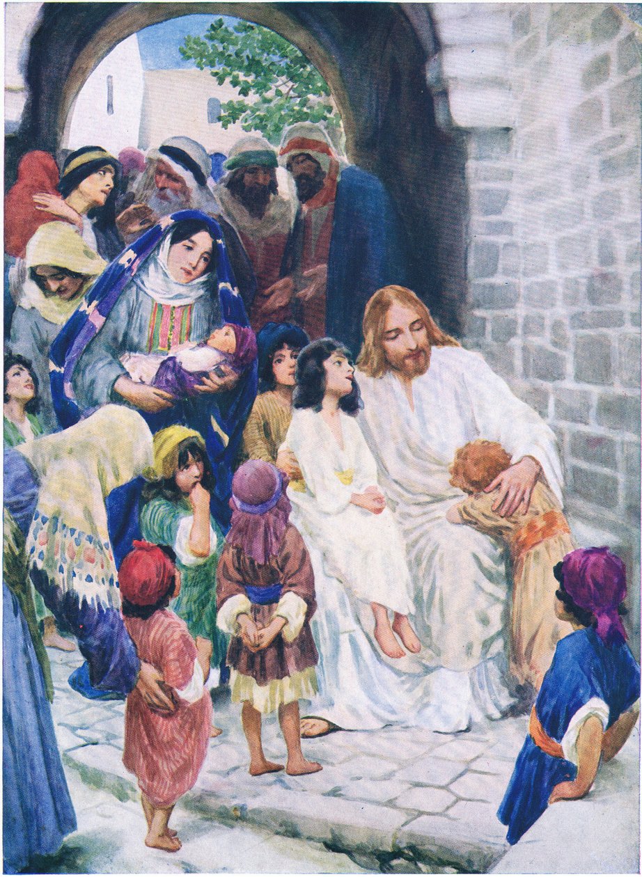 Gesù e i bambini, da Il Libro delle Immagini della Bibbia pubblicato da Thomas Nelson, c.1950 da William Henry Margetson