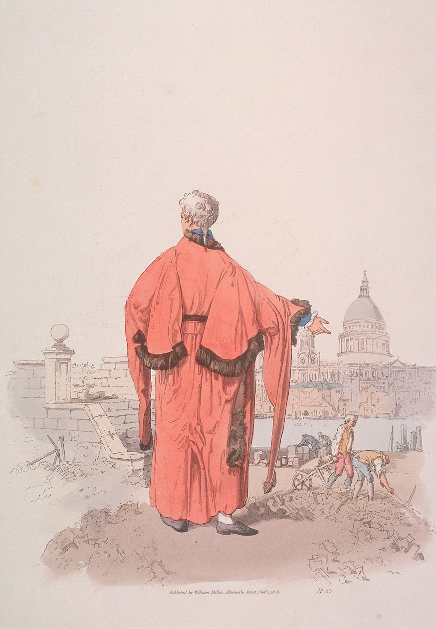 Consigliere in costume civico che guarda verso la Cattedrale di San Paolo, Londra, 1805 da William Henry Pyne