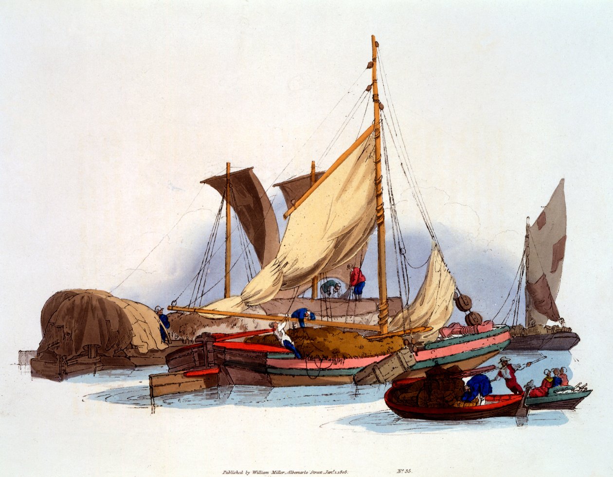 Barcaioli e Barcaioli che spostano merci e passeggeri, 1808 da William Henry Pyne