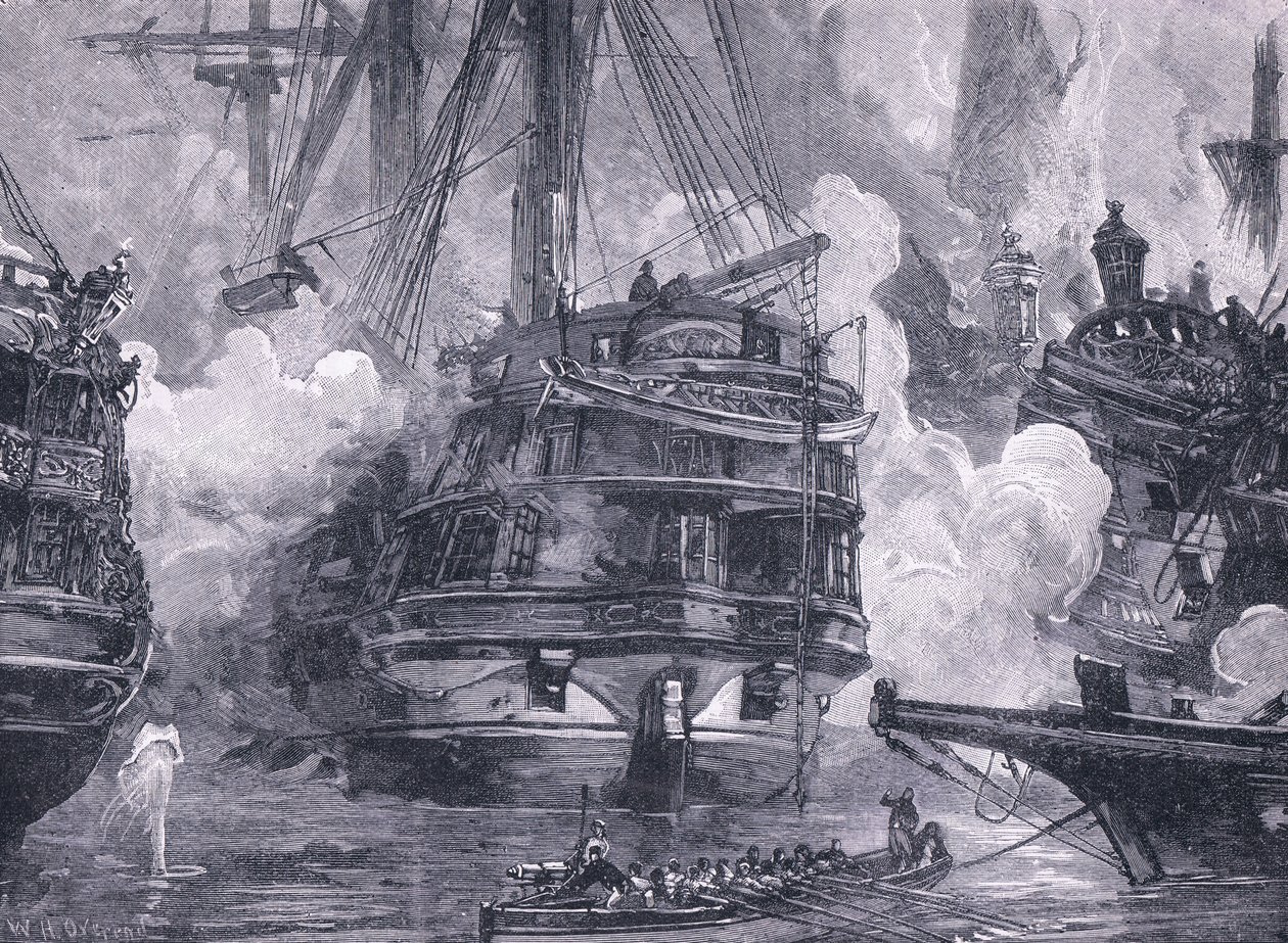 La battaglia di Navarino AD 1828 (litografia) da William Heysham (after) Overend