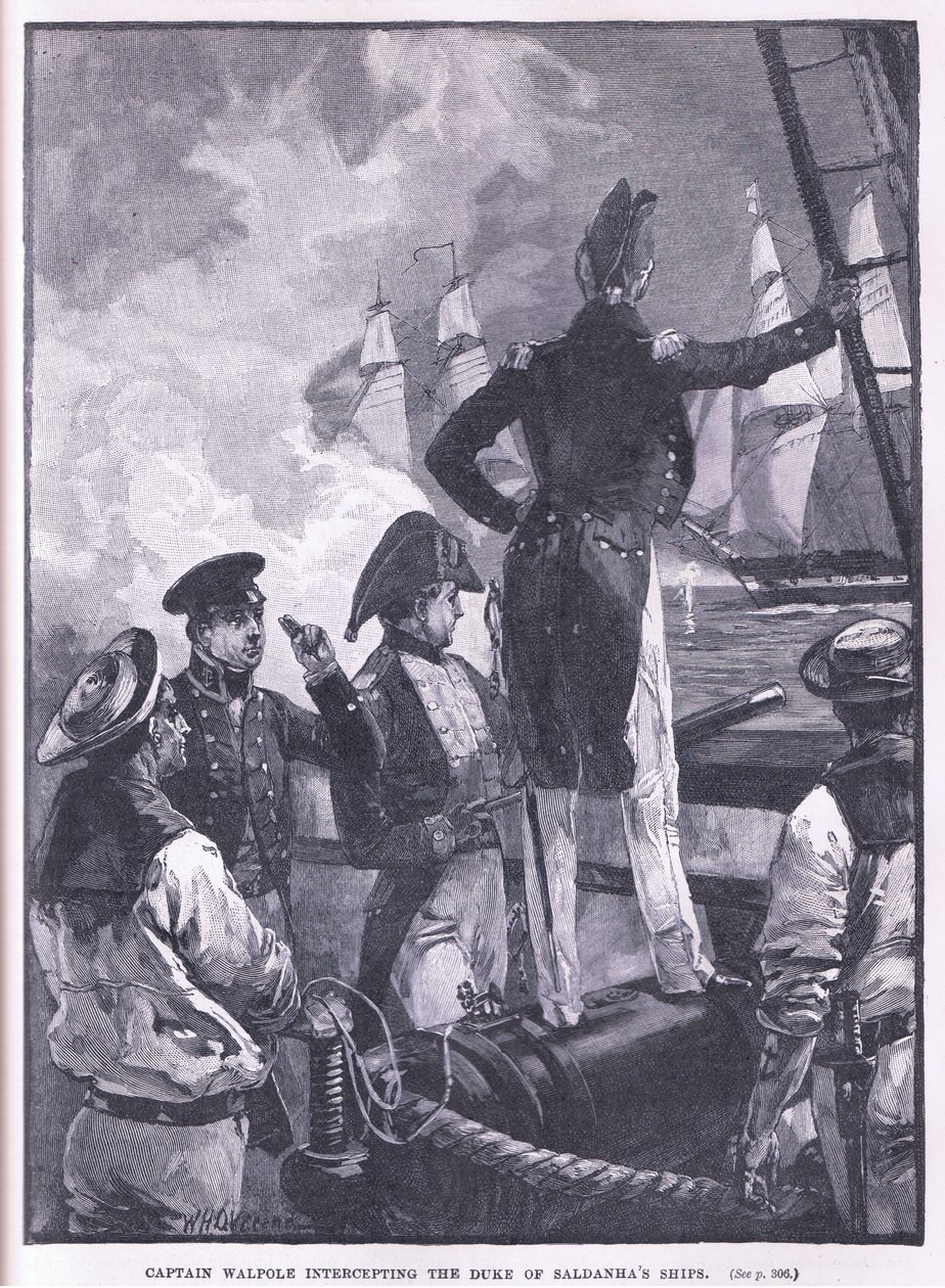 Il capitano Walpole intercetta le navi del duca di Saldanha da William Heysham Overend
