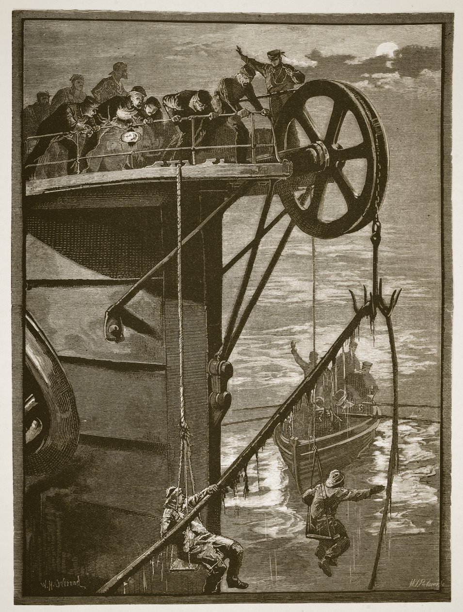 Scienza moderna: Recupero di un cavo telegrafico in mare, inciso da W.J. Palmer da William Heysham Overend
