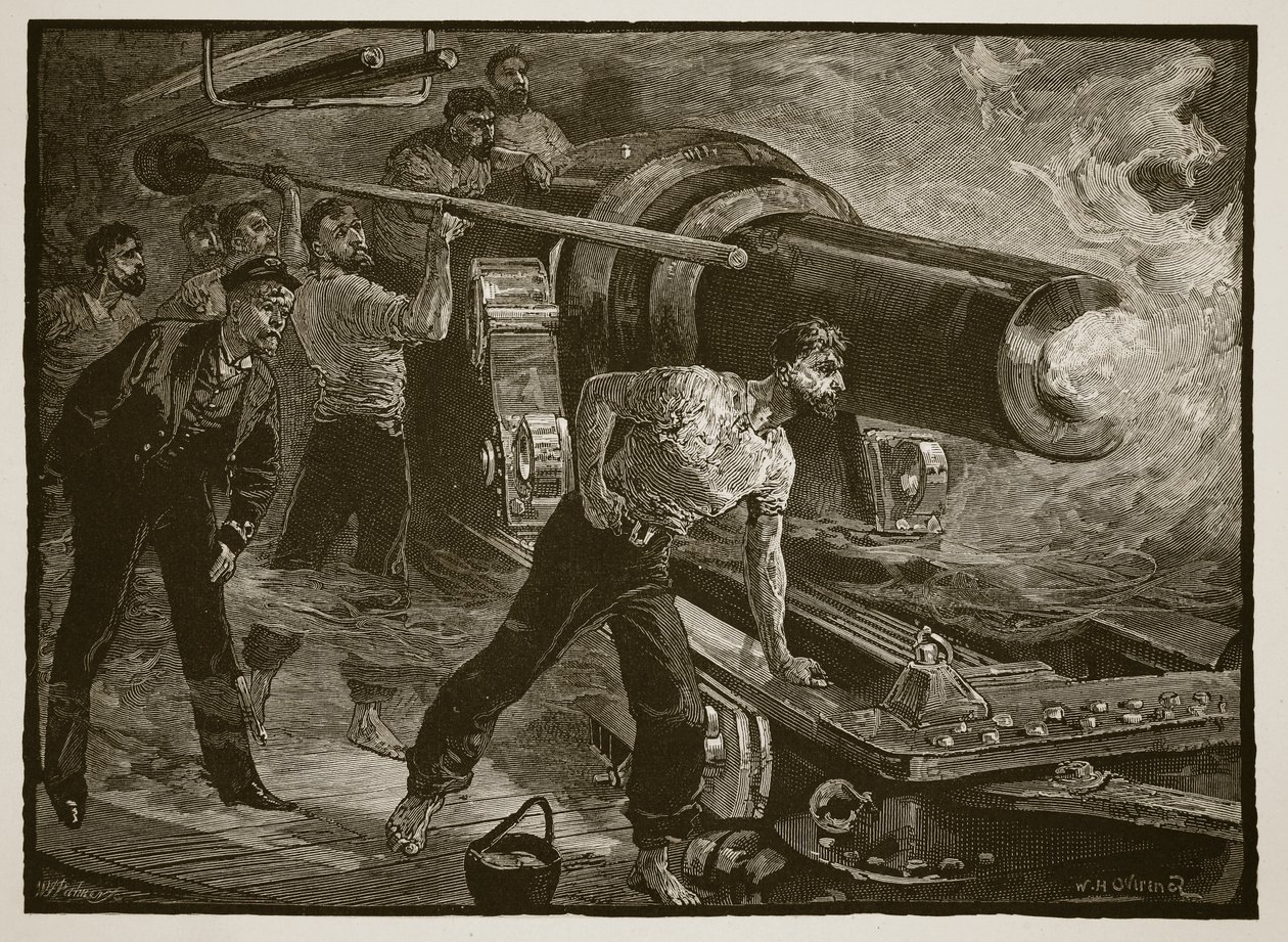 Guerra Navale: lavorare il cannone di una nave, inciso da W.J. Palmer da William Heysham Overend