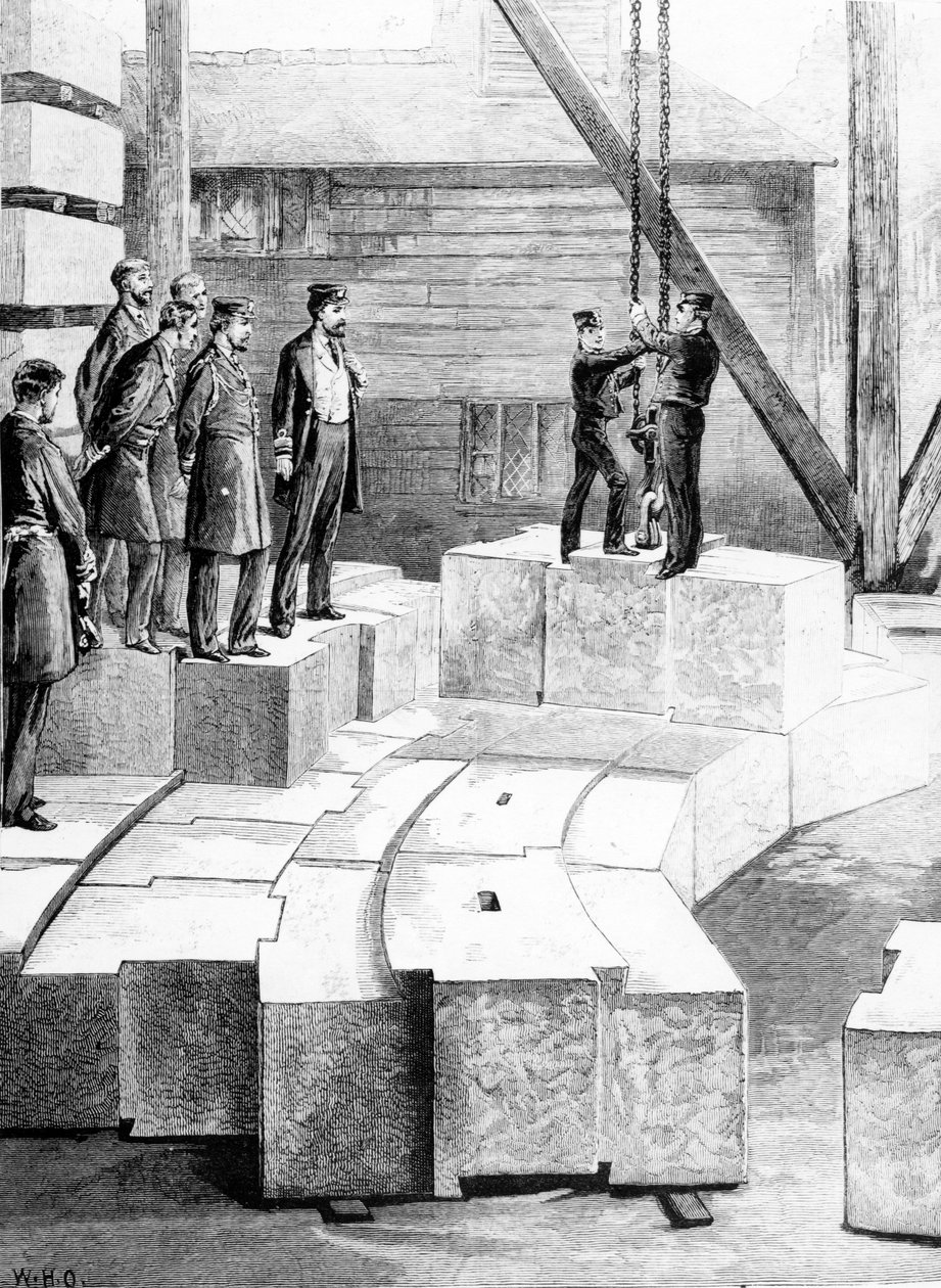 Il nuovo faro di Eddystone: lo stabilimento di taglio della pietra a Oreston, illustrazione da 