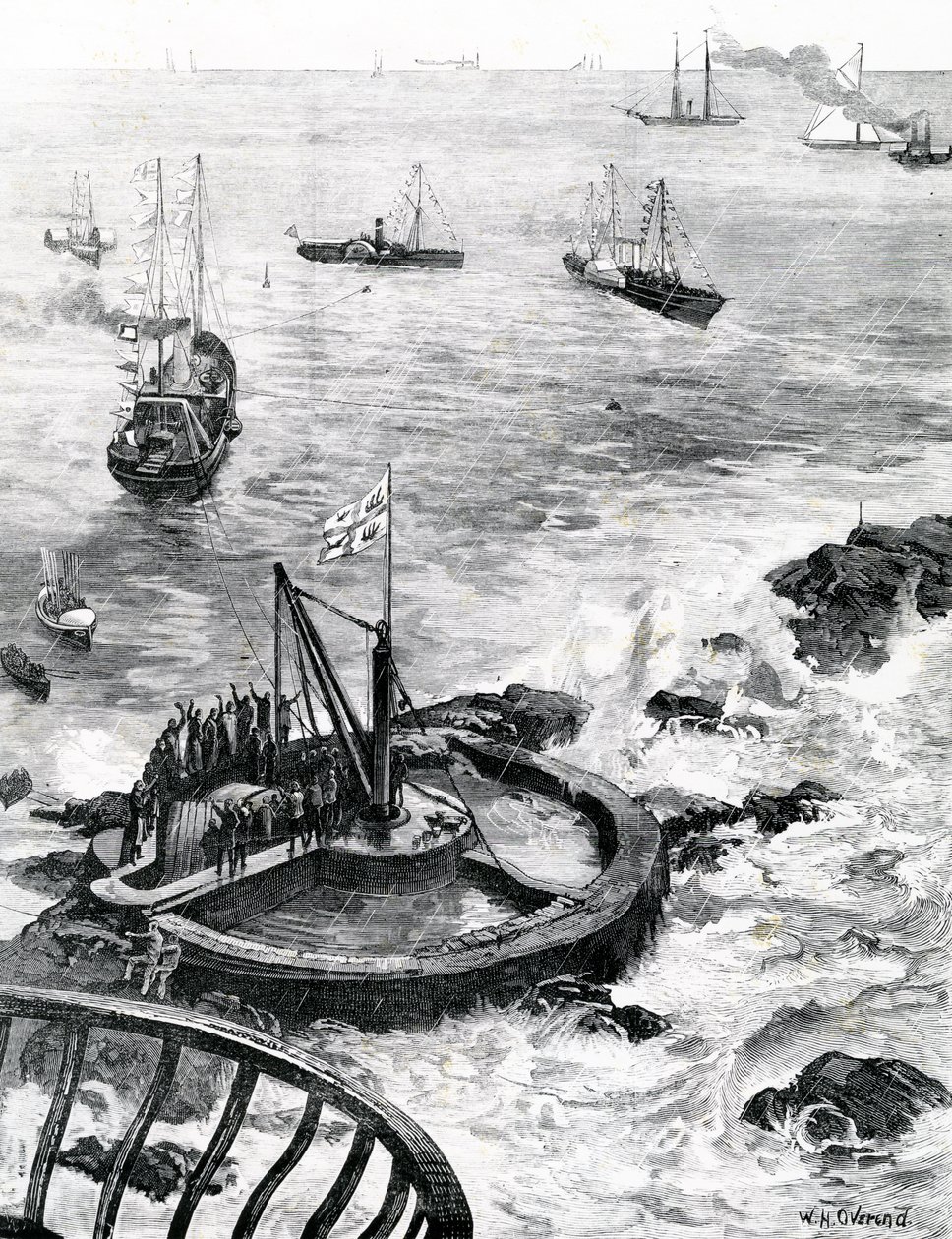 Il Principe di Galles e il Duca di Edimburgo posano la prima pietra del nuovo faro di Eddystone, illustrazione da 