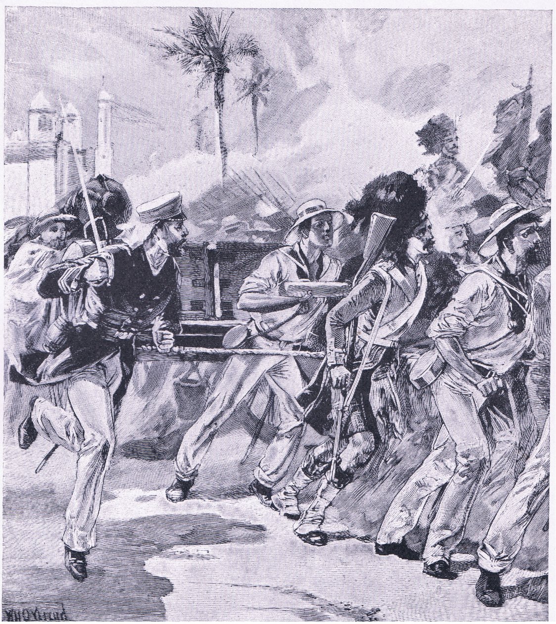 La brigata navale della HMS Shannon a Lucknow, novembre 1857, illustrazione da British Battles on Land and Sea, 1915 da William Heysham Overend
