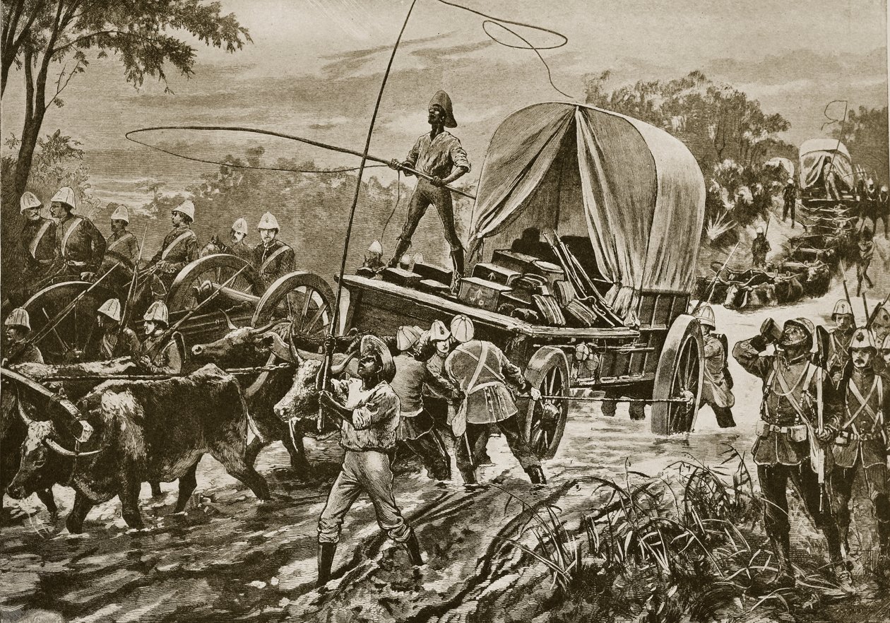 Guerra Zulu: la forza di soccorso di Etshowe attraversa un ruscello, aprile 1879 da William Heysham Overend