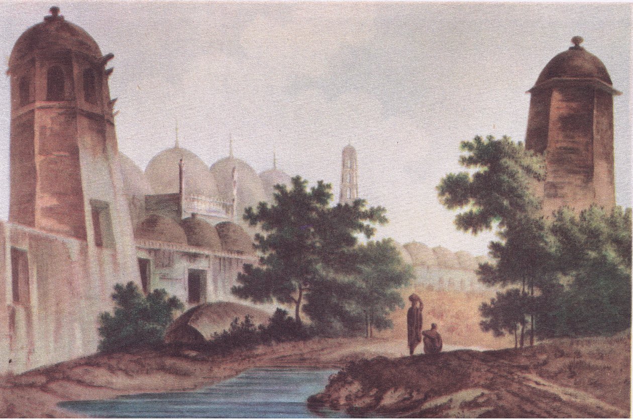 Una vista della moschea Kutra costruita da Mir Jaffier a Murshidabad (Select Views in India 1786), da British Adventure pubblicato da Collins, 1947 da William Hodge