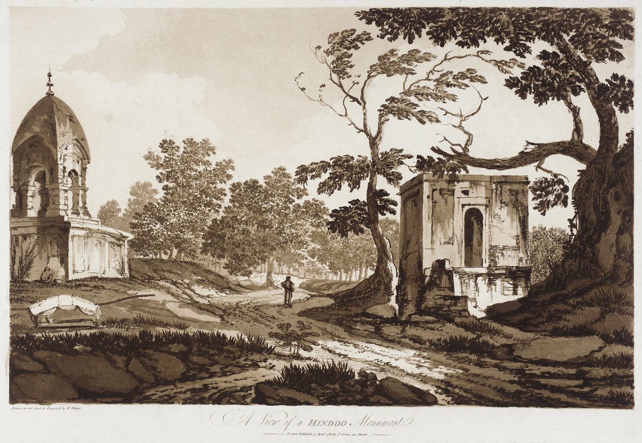 Una veduta di un monumento indù [nei pressi di Murshidabad, Bengala Occidentale] tratta da *Select Views in India* da William Hodges