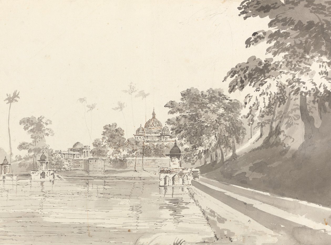 Veduta di una moschea a Mounheer [Maner] da William Hodges