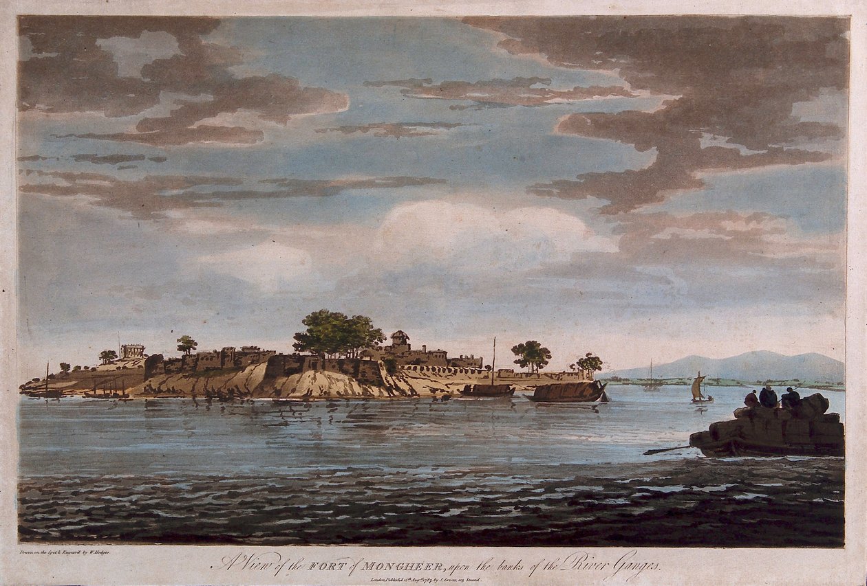 Una veduta del forte di Mongheer, sulle rive del fiume Gange da William Hodges
