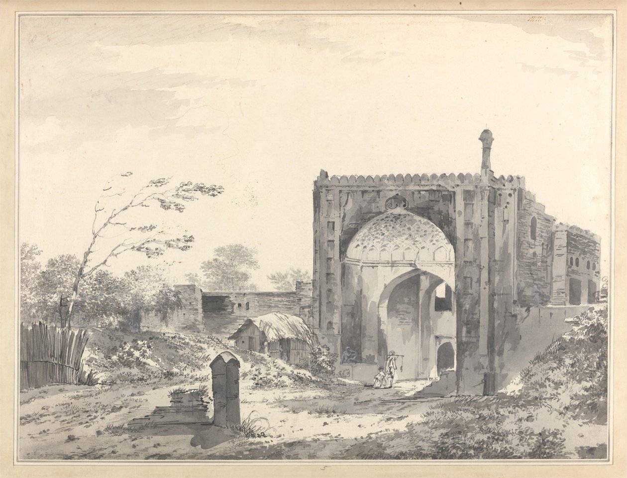 Veduta della porta del caravanserraglio a Raje Mahel [Rajmahal] da William Hodges