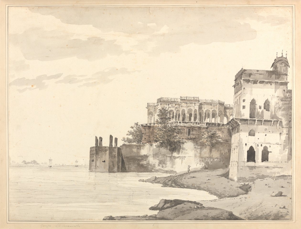 Una veduta delle rovine di un palazzo a Gazipoor [Ghazipur] sul fiume Gange da William Hodges