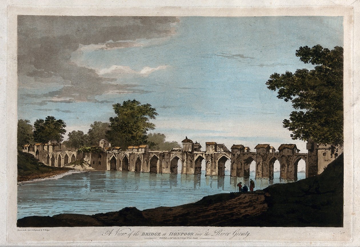 Una vista del ponte di Jionpoor sul fiume Goomty da William Hodges