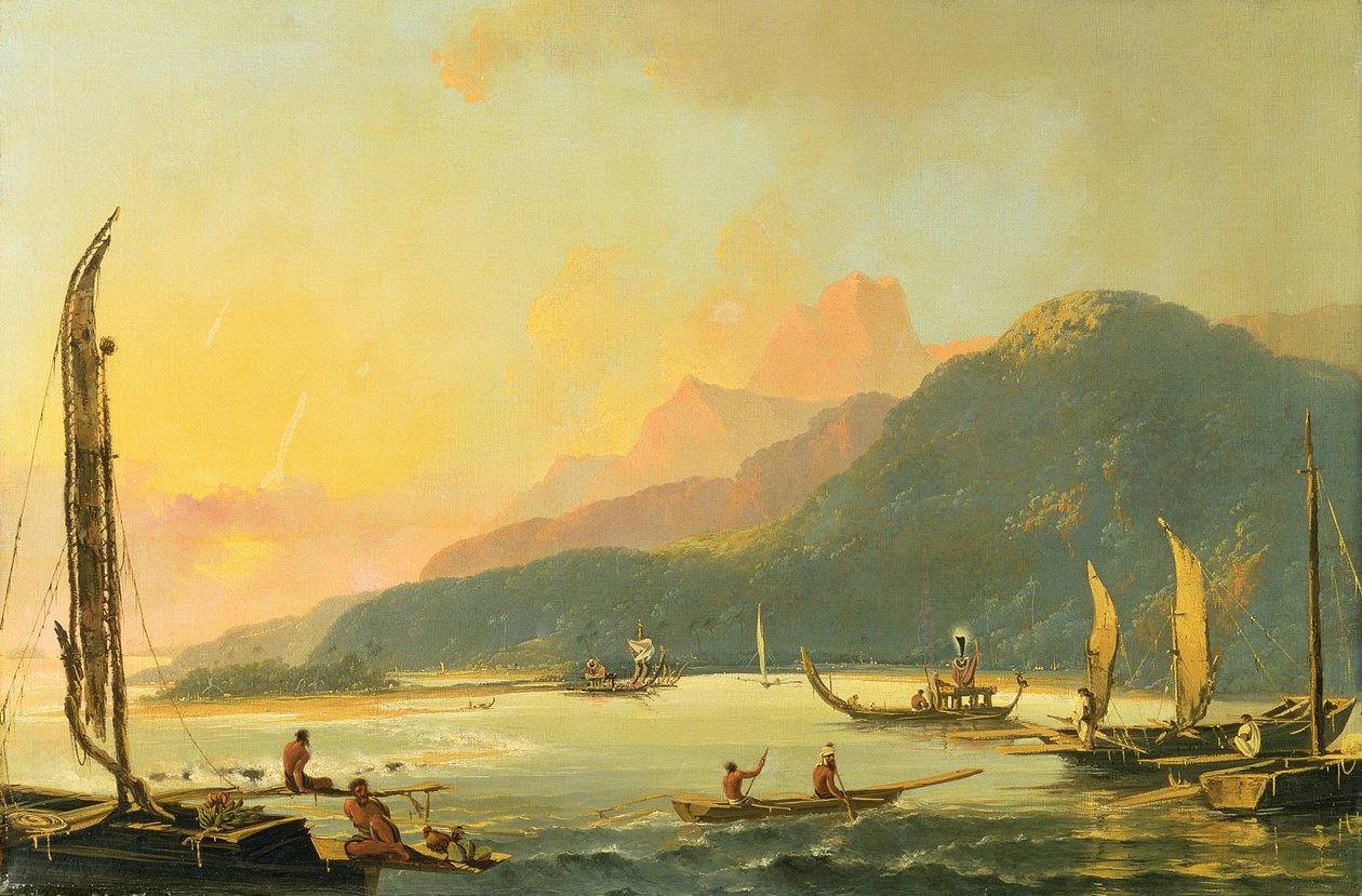 Galee da guerra tahitiane nella baia di Matavai, Tahiti da William Hodges