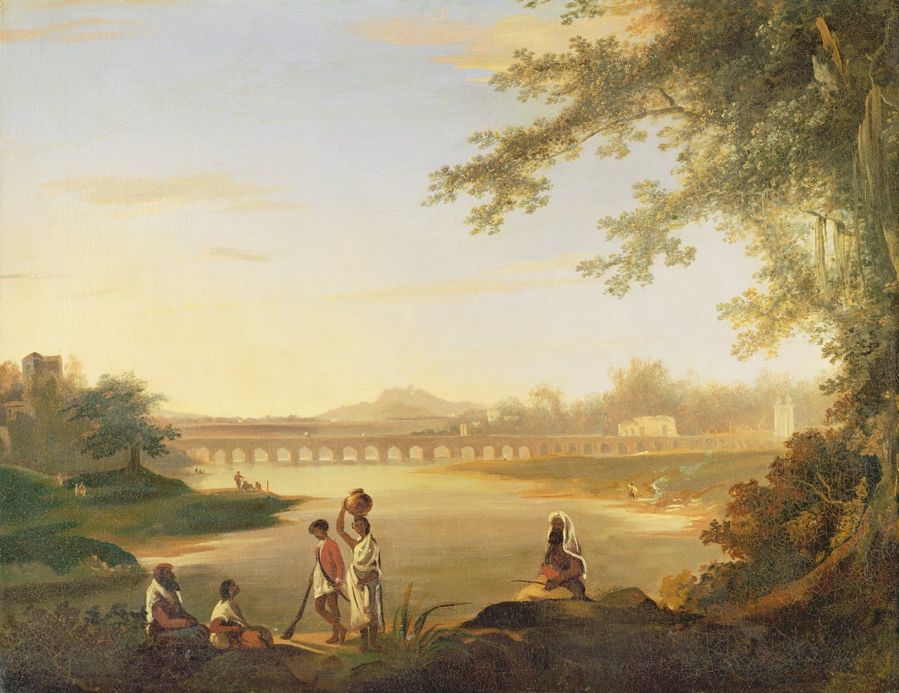 Il ponte di Marmalong, con un sepoy e nativi in primo piano, c.1783 da William Hodges