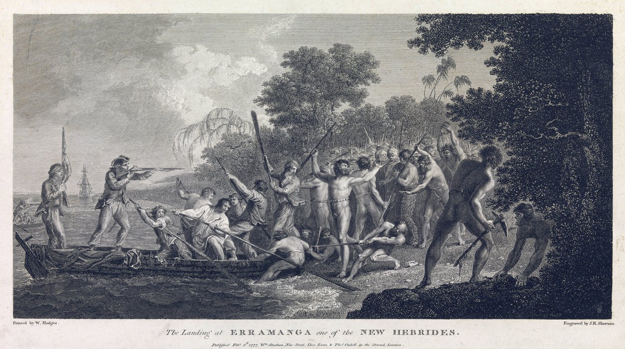 Lo sbarco a Erramanga (o Eromanga), una delle isole di Vanuatu (ex Nuove Ebridi, arcipelago nell