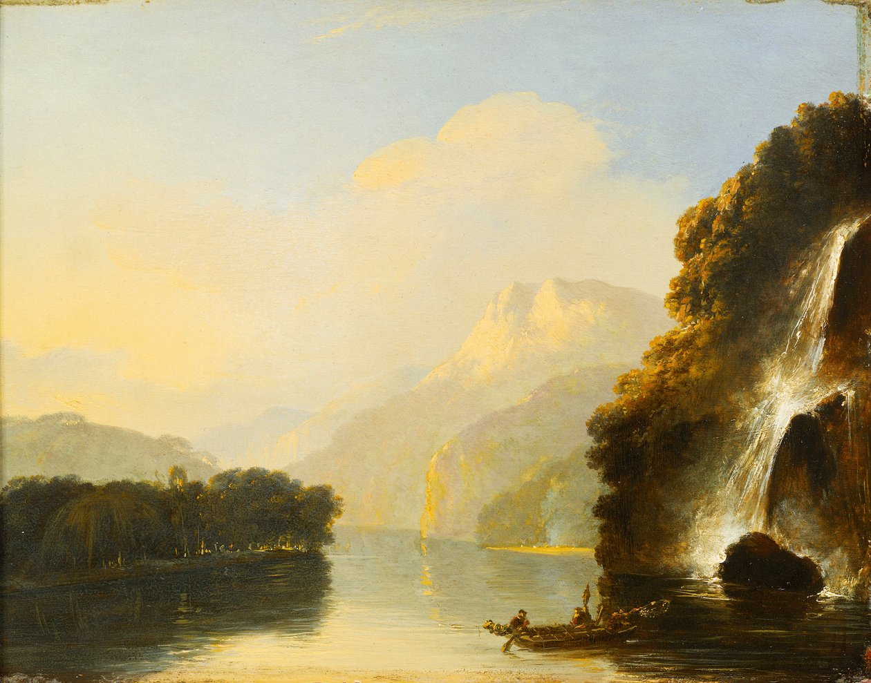 Cascata a Dusky Bay con una canoa Maori da William Hodges