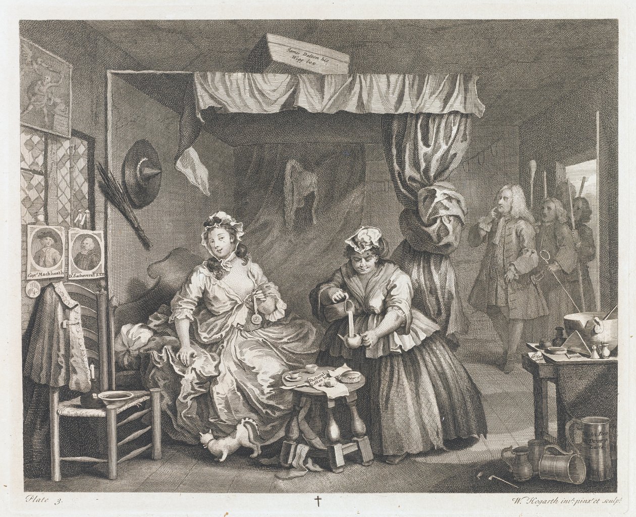 La caduta di una prostituta, progettata nel 1732, stampata nel 1744 da William Hogarth