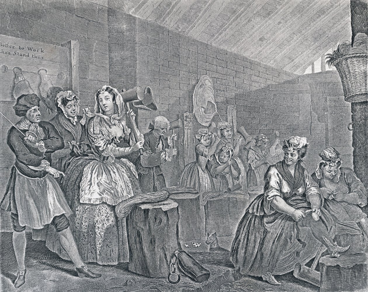 Il progresso di una prostituta, Tavola Quattro: Scena a Bridewell, 1732 da William Hogarth