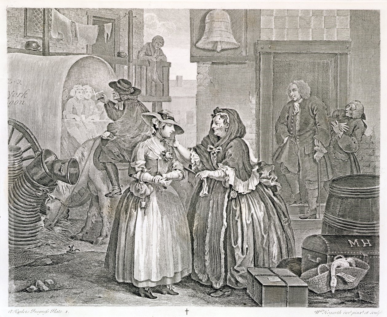 Il progresso di una prostituta, Tavola Uno: Intrappolata da una ruffiana, 1732 da William Hogarth