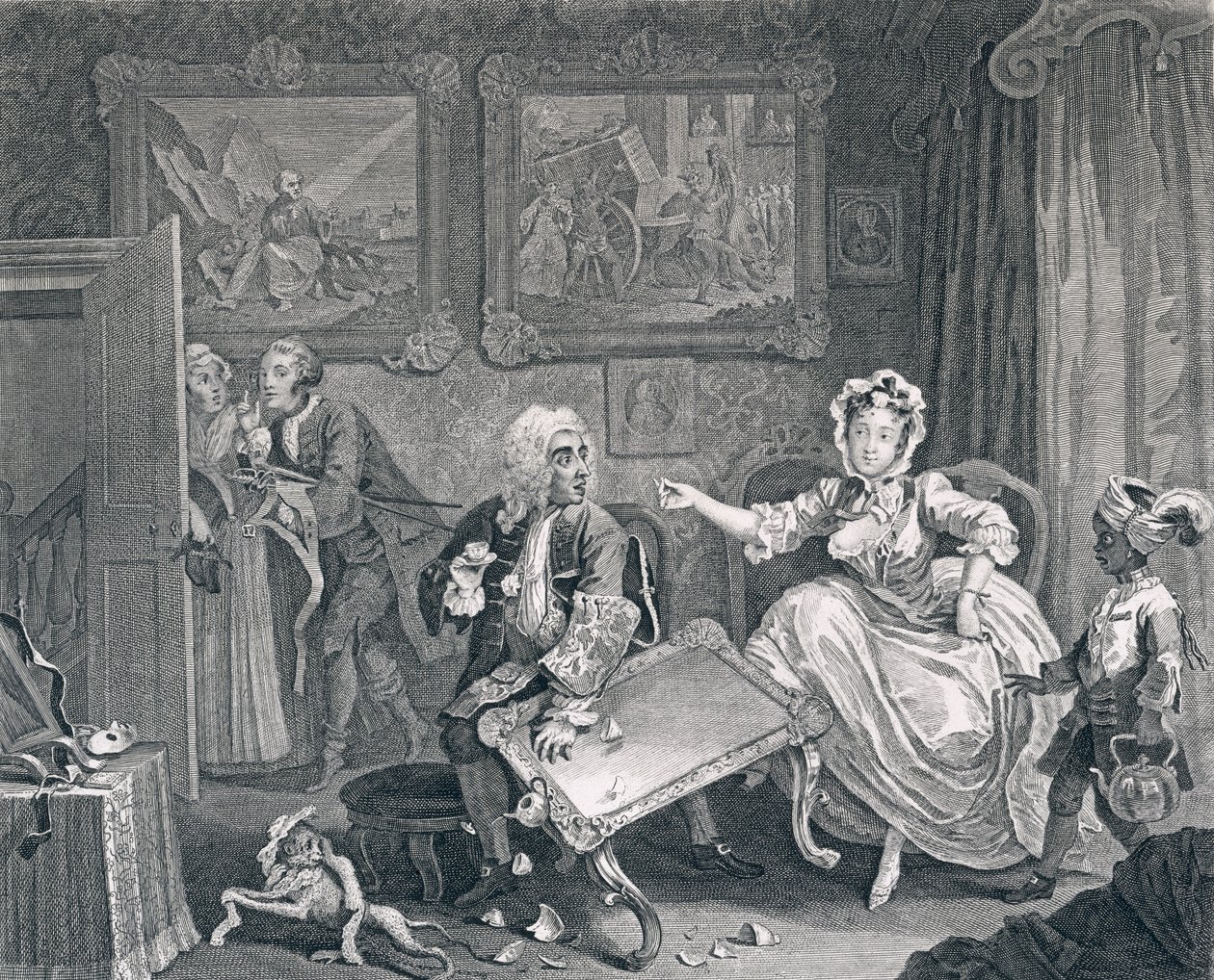 Il Progresso di una Prostituta, Piastra Due: Litiga con il suo Protettore Ebreo, 1732 da William Hogarth