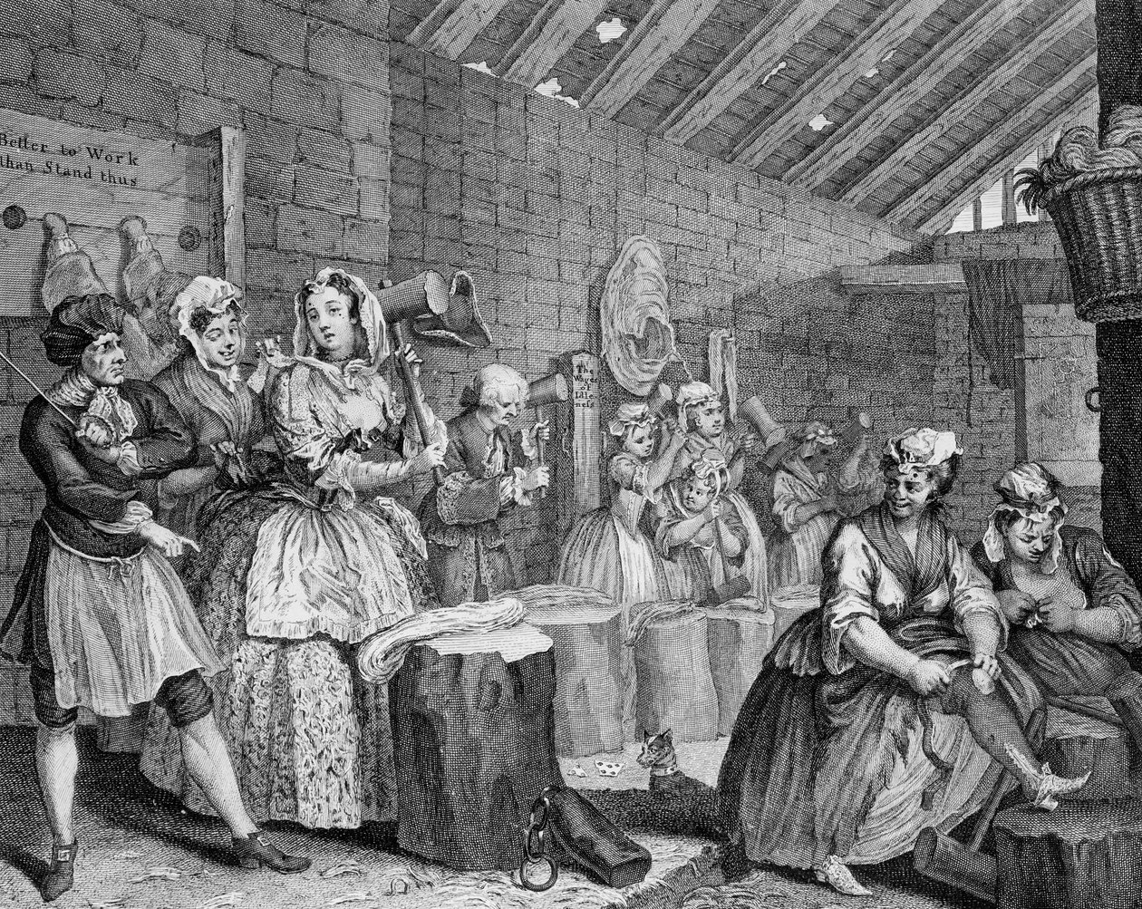 Il progresso di una prostituta, tavola IV, Scena a Bridewell da William Hogarth