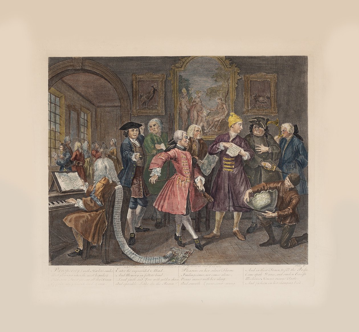 La carriera di un libertino, Tavola 2: Circondato da artisti e professori, ca 1735 da William Hogarth