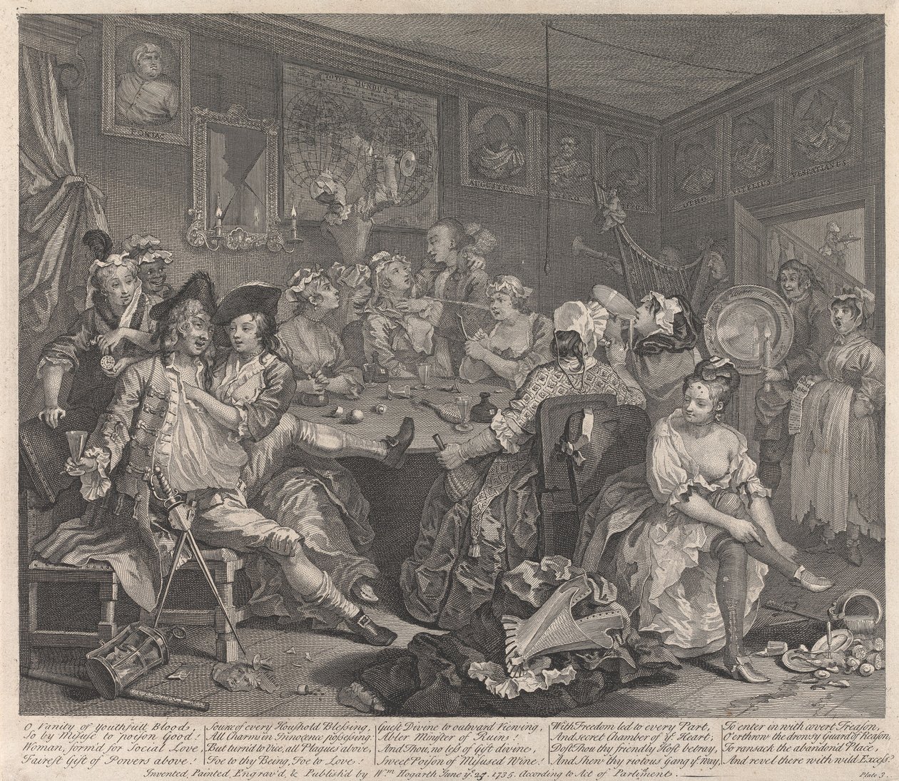Il progresso di un libertino, tavola 3: Egli gozzoviglia da William Hogarth