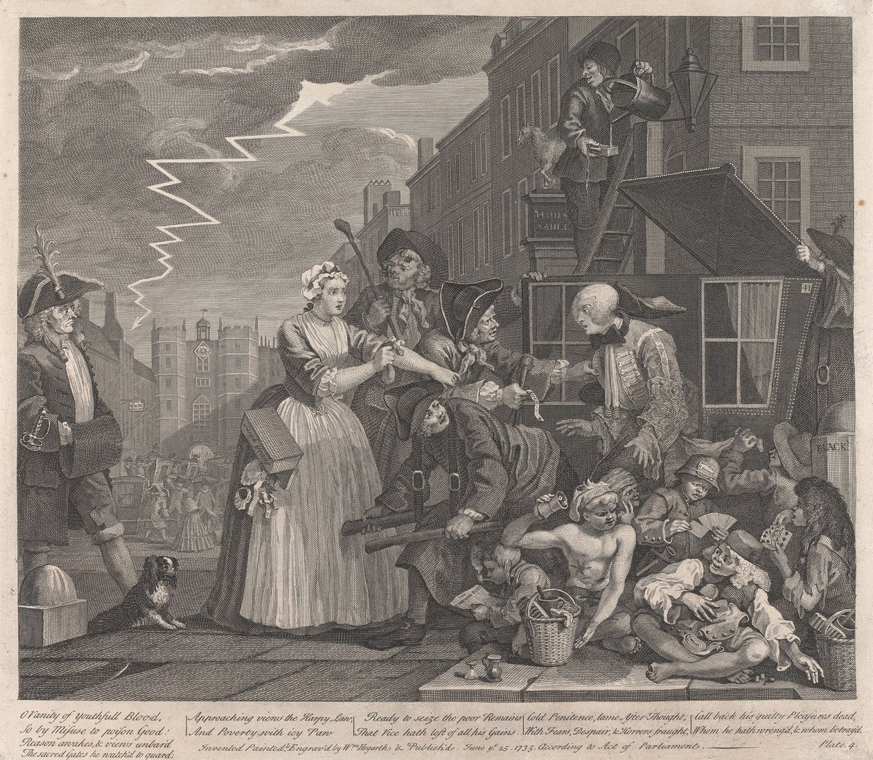 Il percorso di un libertino, tavola 4:  Va a corte da William Hogarth