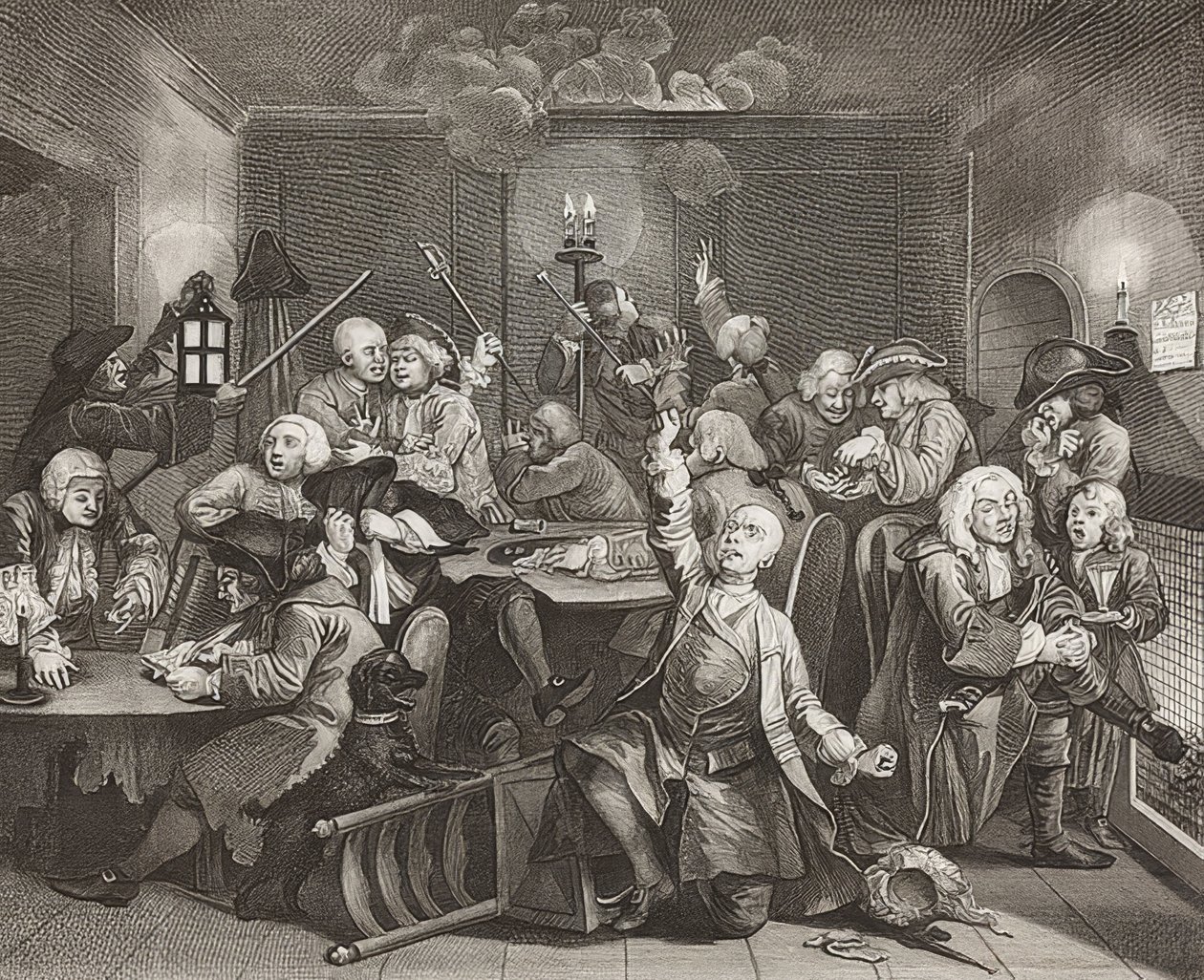 Il progresso di un libertino, Tavola 6: Il libertino in una casa da gioco da William Hogarth